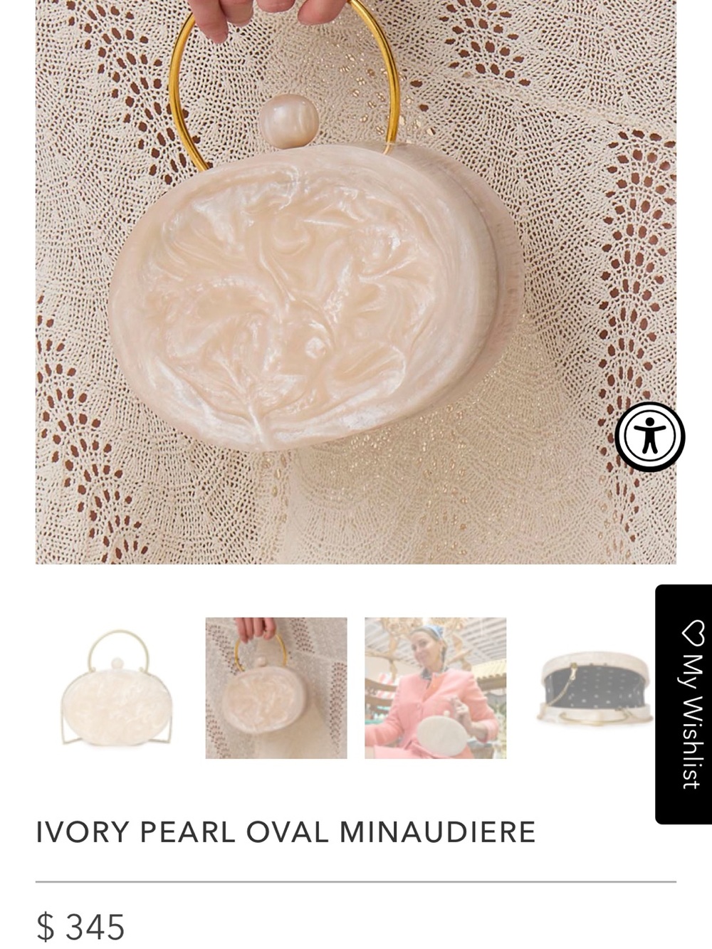 Lele Sadoughi Ivory Pearl Oval Minaudiere with Gold Handle